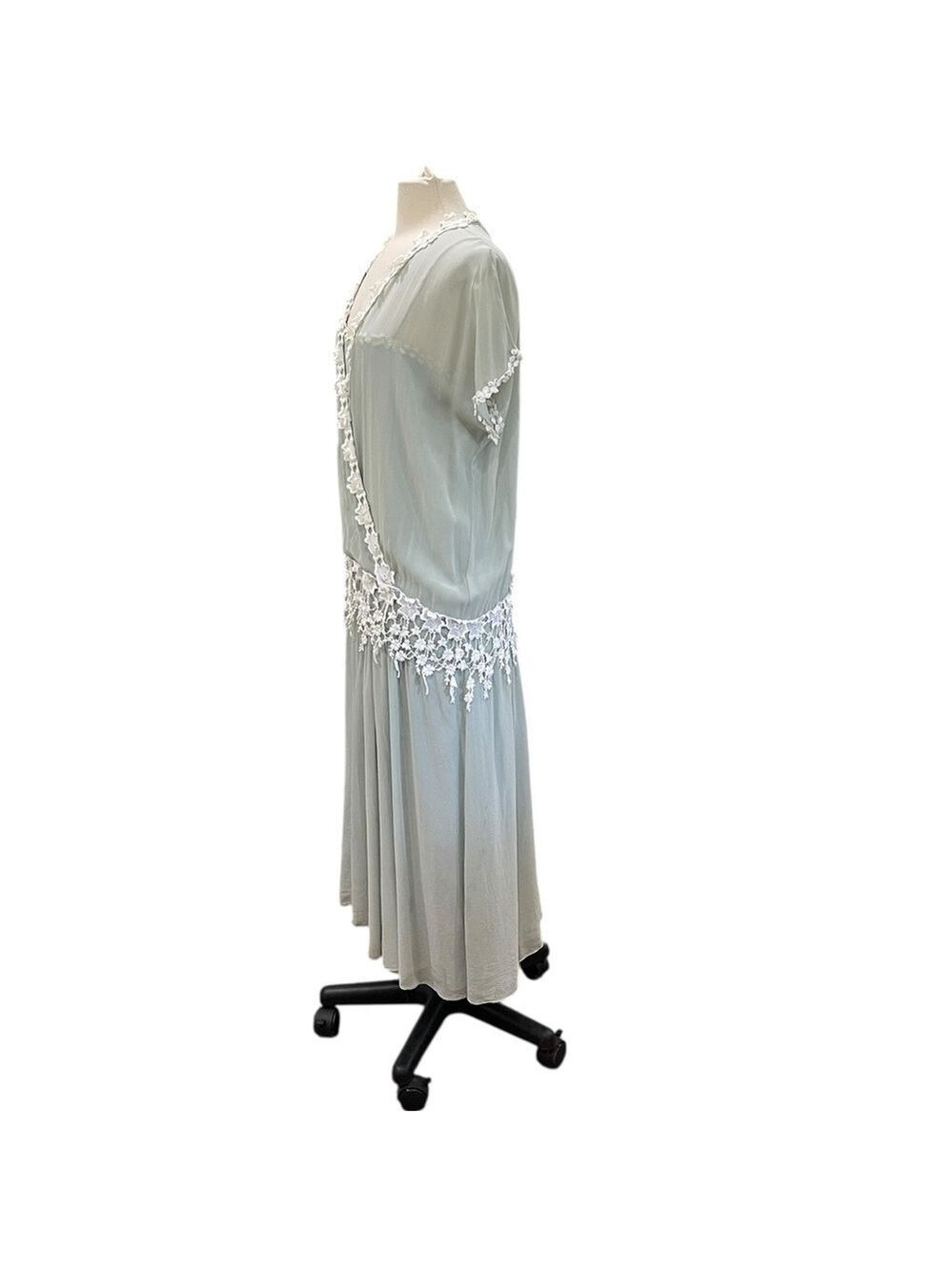Vintage Jessica McClintock 2 Pc Sheer drop Waist Dress and Slip SZ 12 Light Blue - Picture 2 of 9